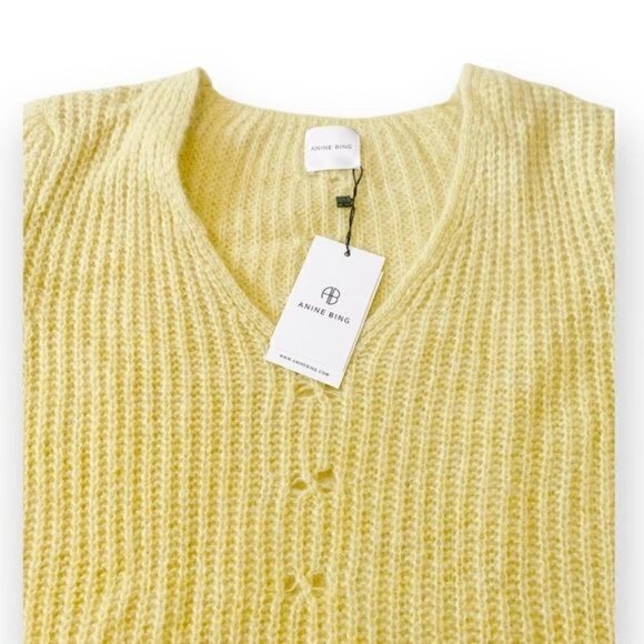 NWT  Anine Bing Sweater, Sunny Ribbed Alpaca-blend Sweater Lime Green (Yellow) - Picture 5 of 15